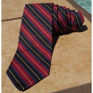 Brooks Brothers Makers Mens Repp Tie Blue Red Black Striped Silk 58 x 3.25 USA